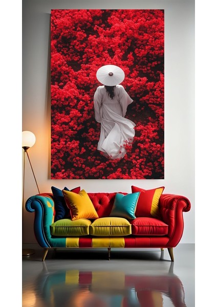 Kırmızı Çiçekler I Ev Duvar Salon Güzellik Salonu Ofis Dükkan Dekarastabloyon Kanvas