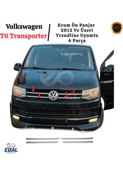 Vw T6 Transporter Krom Ön Panjur 4 Parça 2015 ve Üzeri Paslanmaz Çelik Trendline Uyumlu