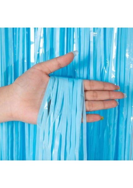 Nessiworld Soft Mavi Püsküllü Kapı Perdesi - Parti, Baby Shower, Sünnet Süsü 1x2 M