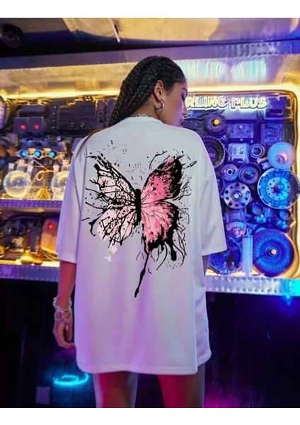 Unisex Baskılı Oversize T-Shirt - Beyaz fiyatları