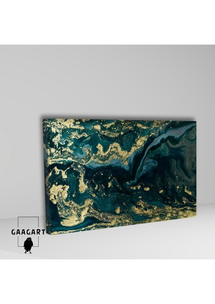 Tekli Yatay Kanvas Duvar Tablosu Yeşil Gold Mermer Deseni fiyatları