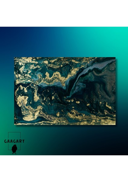 Tekli Yatay Kanvas Duvar Tablosu Yeşil Gold Mermer Deseni modelleri