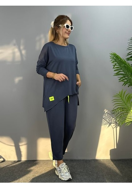 Kadın Iki Iplik Viskon Pamuk Kumaş Arma Detaylı Ikili Takım indirimleri