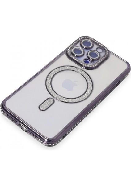 iPhone 14 Pro Max Kılıf Joke Simli Magneticsafe Kılıf - Derin Mor modelleri