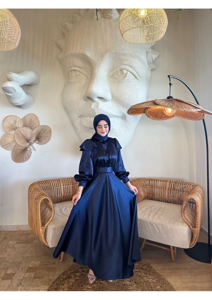 Cindy Kadın Tesettür Lacivert Saten Uzun Kollu Düz Desen Abiye – Özel Gün ve Davetler İçin Şık Seçenek indirimleri