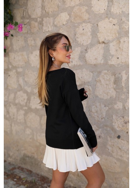 Infivento Kadın Uzun Kollu Tek Omuzu Açık Akrilik Bluz