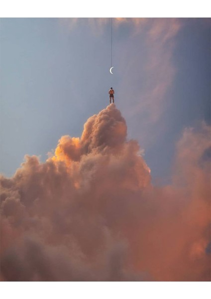 Surreal Ay ve Adam I Ev Duvar Salon Güzellik Salonu Ofis Dükkan Dekarastabloyon Kanvas fiyatları