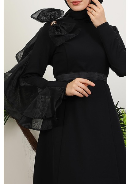 Fiyonk Organze Detay Abiye Siyah modelleri