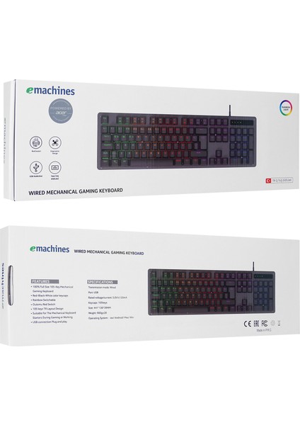 Emachines EAK104 Siyah USB Rgb Backlight Red Swıtch Mekanik Q 104 Tuşlu Gaming Klavye