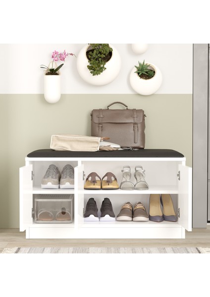 Comfort Puflu Minderli Oturaklı Ayakkabılık 3 Kapaklı Dolap 90CM Beyaz modelleri