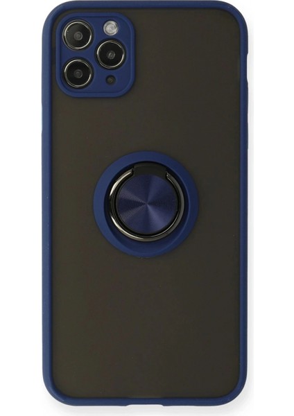 iPhone 11 Pro Max Kılıf Montreal Yüzüklü Silikon Kapak - Lacivert