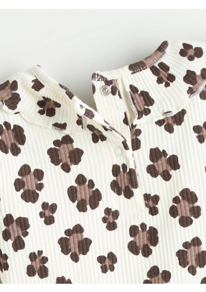 Lcw Baby Ekru Bisiklet Yaka Çiçekli Kız Bebek Tişört ve Tayt 2'li Takım modelleri