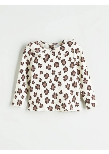 Lcw Baby Ekru Bisiklet Yaka Çiçekli Kız Bebek Tişört ve Tayt 2'li Takım fırsatları