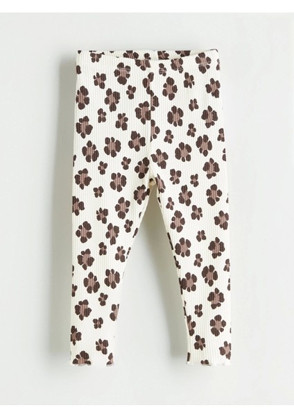 Lcw Baby Ekru Bisiklet Yaka Çiçekli Kız Bebek Tişört ve Tayt 2'li Takım