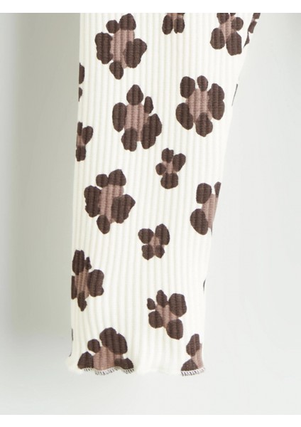 Lcw Baby Ekru Bisiklet Yaka Çiçekli Kız Bebek Tişört ve Tayt 2'li Takım