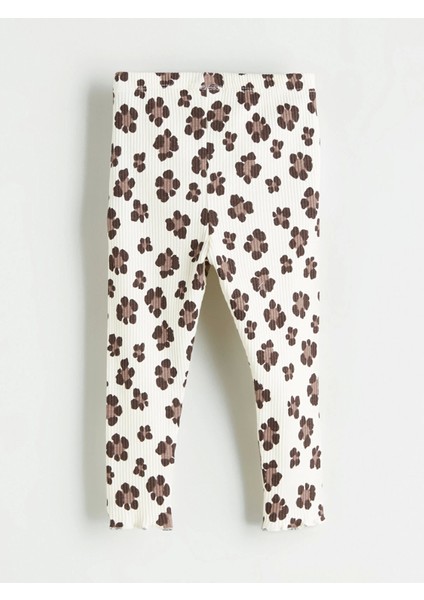 Lcw Baby Ekru Bisiklet Yaka Çiçekli Kız Bebek Tişört ve Tayt 2'li Takım