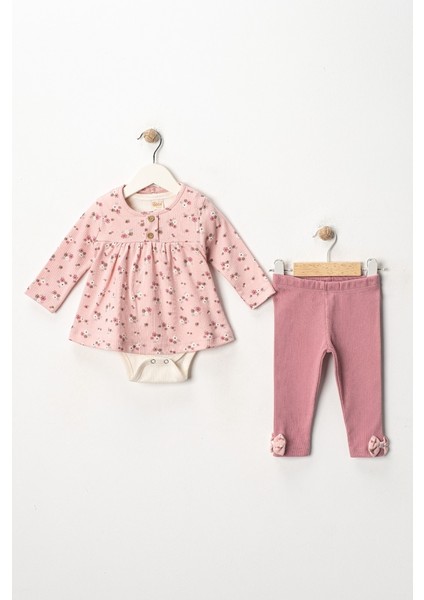 Minik Çiçek Desenli 3'lü Pembe Kız Bebek Zıbınlı Takım