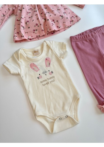 Minik Çiçek Desenli 3'lü Pembe Kız Bebek Zıbınlı Takım fiyatları