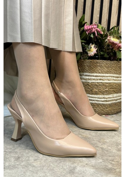 Günlük Kadın Sivri Burun Saten Kumaş Düz Desensiz Ince Arkası Açık Topuklu Model Abiye Ayakkabı 101B