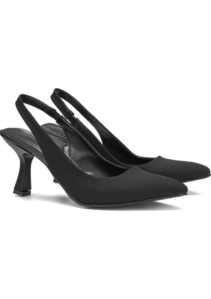 Günlük Kadın Sivri Burun Saten Kumaş Düz Desensiz Ince Arkası Açık Topuklu Model Abiye Ayakkabı 101B