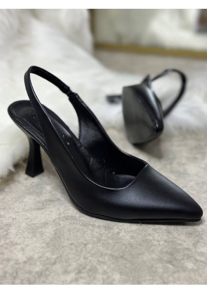Günlük Kadın Sivri Burun Saten Kumaş Düz Desensiz Ince Arkası Açık Topuklu Model Abiye Ayakkabı 101B