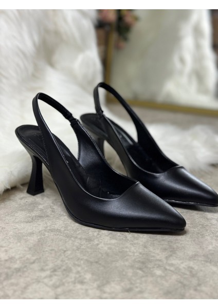 Günlük Kadın Sivri Burun Saten Kumaş Düz Desensiz Ince Arkası Açık Topuklu Model Abiye Ayakkabı 101B fırsatları