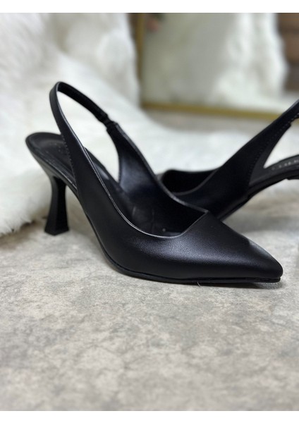 Günlük Kadın Sivri Burun Saten Kumaş Düz Desensiz Ince Arkası Açık Topuklu Model Abiye Ayakkabı 101B indirimleri