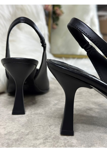 Günlük Kadın Sivri Burun Saten Kumaş Düz Desensiz Ince Arkası Açık Topuklu Model Abiye Ayakkabı 101B