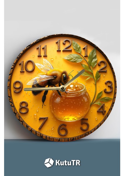 Mdf Duvar Saati – Arı ve Bal Kavanozu Temalı – 33X33 cm SDW433