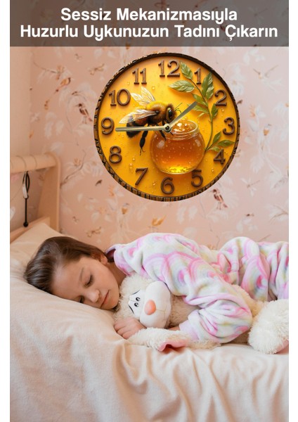 Mdf Duvar Saati – Arı ve Bal Kavanozu Temalı – 33X33 cm SDW433 fırsatları