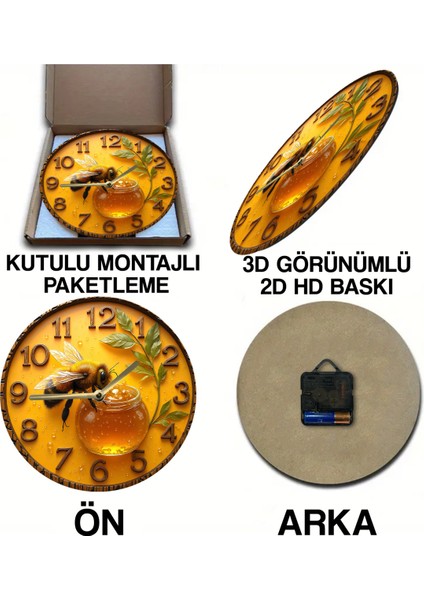 Mdf Duvar Saati – Arı ve Bal Kavanozu Temalı – 33X33 cm SDW433 indirimleri