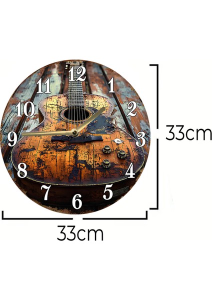 Mdf Dekoratif Duvar Saati – Gitar Tasarımlı Retro Şıklık – 33X33 cm SDW419