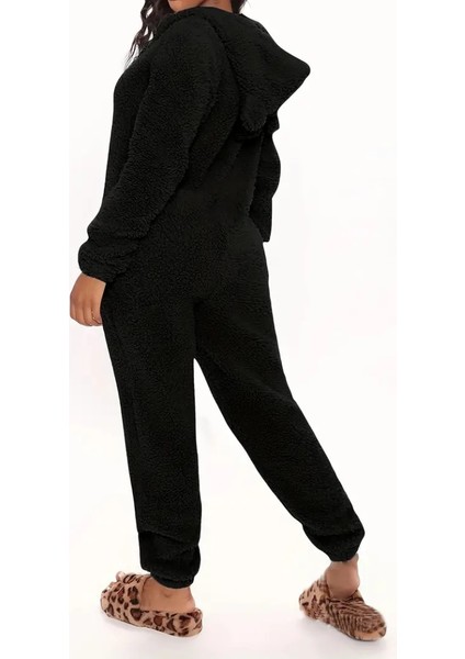 Kadın Uzun Kollu Kapüşonlu Tavşan Kulak Detaylı Peluş Tulum fiyatları