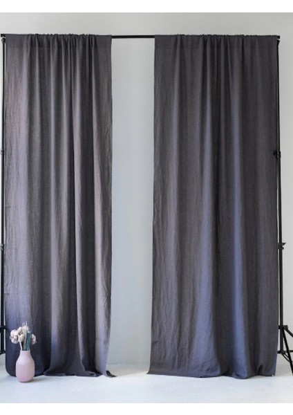 Koyu Gri Keten Gece Perdesi 2'li Set 130X200 cm modelleri