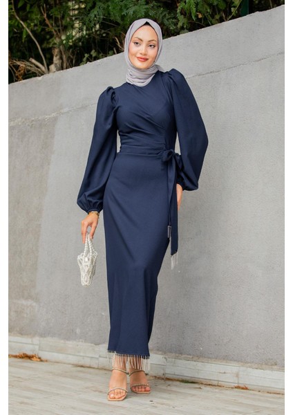 Medy Zincir ve Drapeli Abiye Elbise-Laci