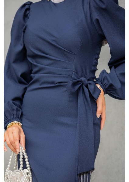 Medy Zincir ve Drapeli Abiye Elbise-Laci fiyatları