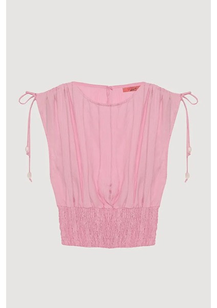 Büzgü Detaylı Gipeli Bluz Pembe