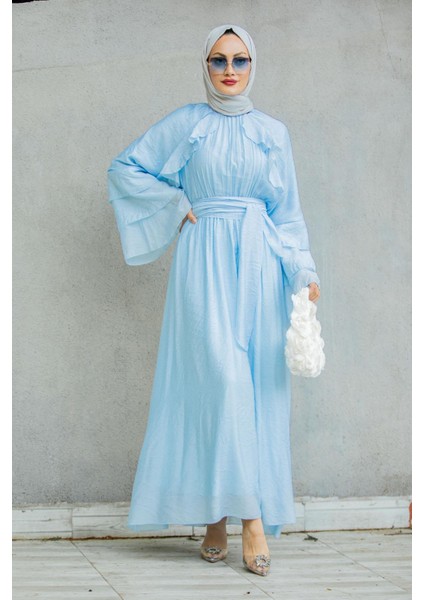 Risey Fırfırlı Relax Elbise-Mavi