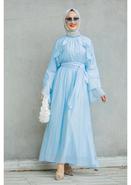 Risey Fırfırlı Relax Elbise-Mavi indirimleri