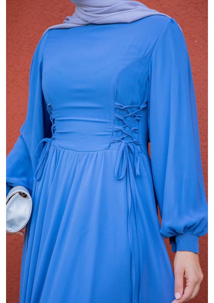 Daesy Bağlama Detay Şifon Abiye-Mavi fiyatları