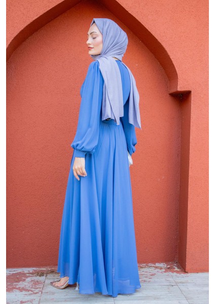 Daesy Bağlama Detay Şifon Abiye-Mavi modelleri