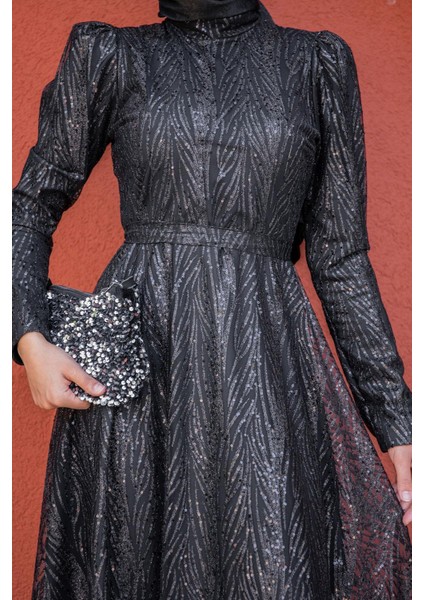 Glint Payet ve Simli Tesettür Abiye-Siyah fiyatları