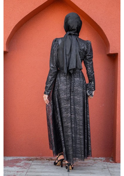 Glint Payet ve Simli Tesettür Abiye-Siyah modelleri