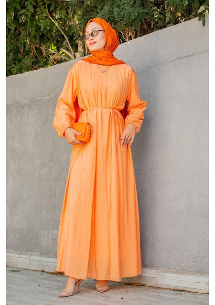 Kipsy Sekiz Parçalı Relax Elbise-Turuncu