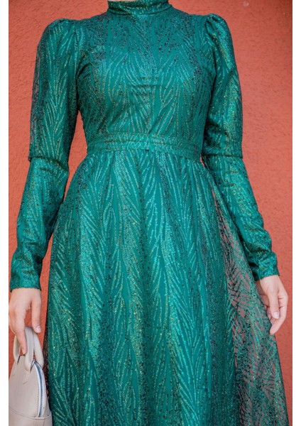 Glint Payet ve Simli Tesettür Abiye-Zümrüt fiyatları