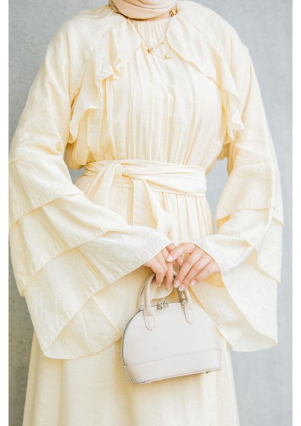 Risey Fırfırlı Relax Elbise-Bej fiyatları