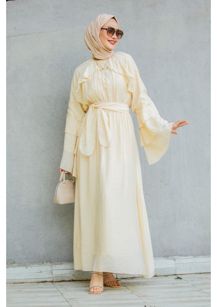 Risey Fırfırlı Relax Elbise-Bej modelleri