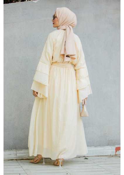 Risey Fırfırlı Relax Elbise-Bej fırsatları