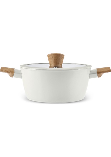 Swiss Crystal Almond Cream 24 cm Seramik Kaplama, İndüksiyon Tabanlı Derin Tencere – Ergonomik Saplı ve Kolay Temizlenir