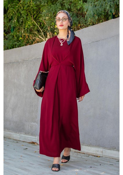 Nilss Bağlama Detaylı Elbise-Bordo